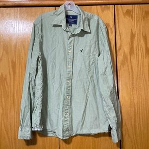 Men’s XL green striped American Eagle button up shirt